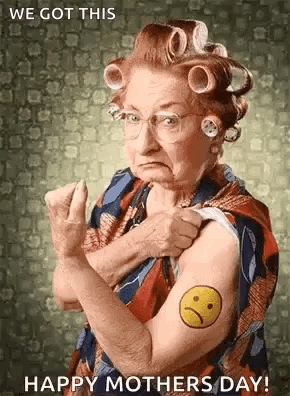 Elderly Woman With Curlers Getting Sad Face Tattoo GIF