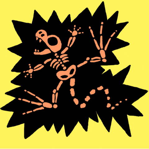Electrocuted Cartoon Lizard With Skeleton GIF