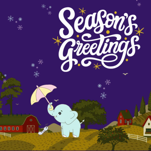 Elephant Holding Umbrella Season's Greetings