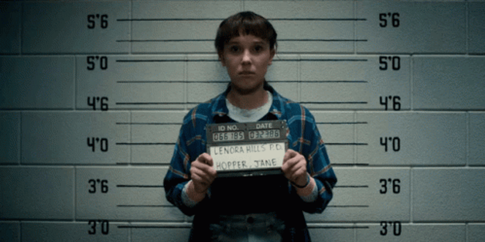 Eleven Mugshots Taken In Stranger Things GIF