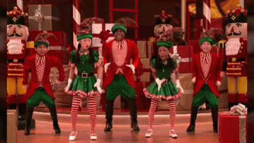 Elf Dancing Group Performance GIF