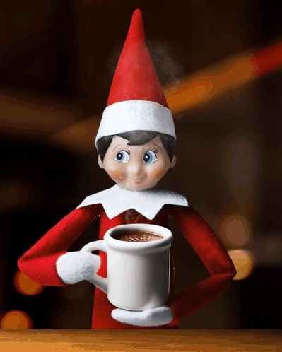 Elf On The Shelf Holding Hot Chocolate GIF