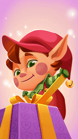 Elf Santa Tying A Ribbon GIF