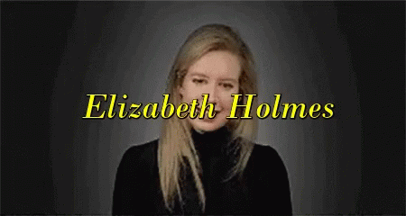 Elizabeth Holmes Name on Black Background With Woman