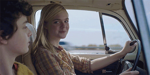 Elle Fanning Mike Mills Laughing Car GIF