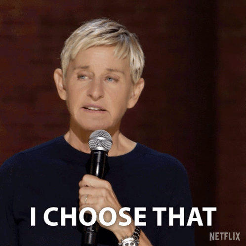 Ellen Degeneres Holding A Microphone And Saying I Choose That GIF