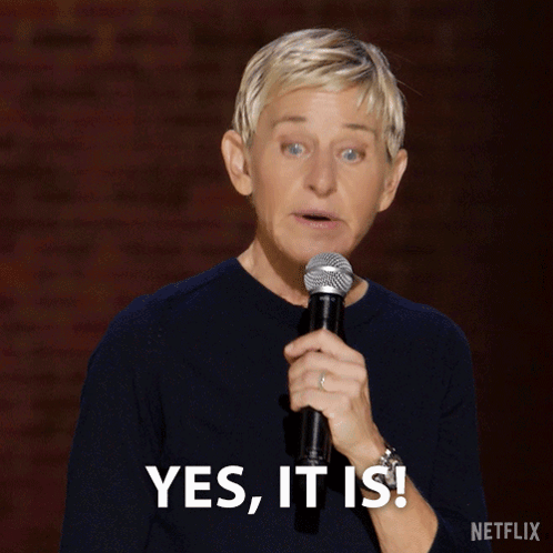 Ellen Degeneres Holding A Microphone And Saying Yes It Is GIF