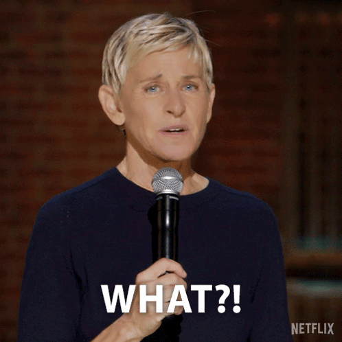Ellen Degeneres Is Holding A Microphone And Says " What " GIF