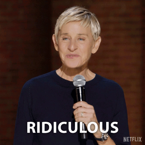 Ellen Degeneres Is Smiling While Holding A Microphone In Front Of A Sign That Says Ridiculous Netflix GIF