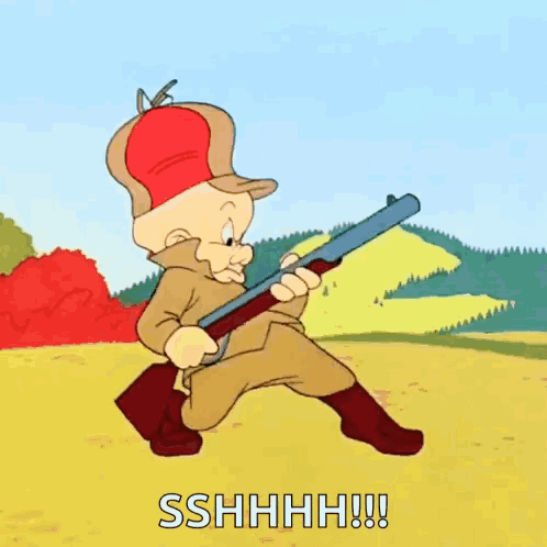 Elmer Fudd From Looney Tunes Is Holding A Shotgun In His Hand . GIF