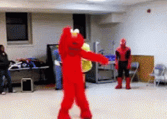 Elmo Dancing With Spiderman GIF