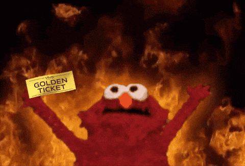 Elmo Fire Willy Wonka Chocolate Factory Golden Ticket GIF
