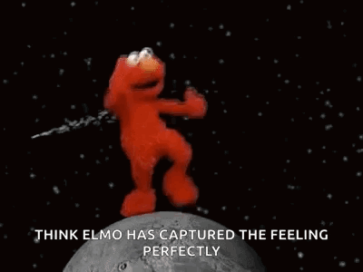 Elmo From Sesame Street Is Dancing On The Moon In Space . GIF