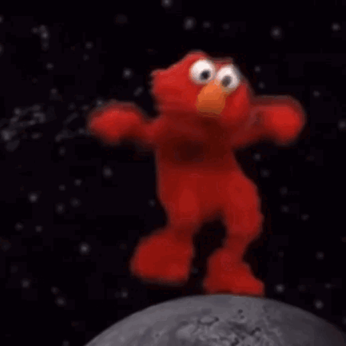 Elmo From Sesame Street Is Dancing On The Moon . GIF
