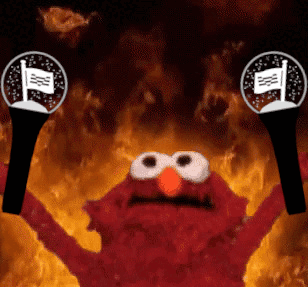 Elmo From Sesame Street Is Holding A Pair Of Microphone In Front Of Flames GIF