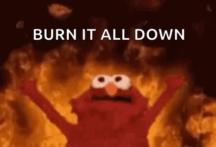 Elmo Standing In Front Of Fire With Arms Out GIF