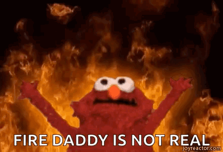 Elmo From Sesame Street Is Standing In Front Of A Fire With His Arms Outstretched . GIF