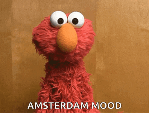 Elmo From Sesame Street Says Amsterdam Mood On A Brown Background GIF