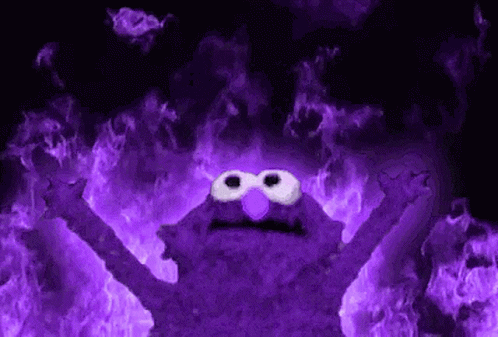 Elmo From Sesame Street Surrounded by Purple Flames