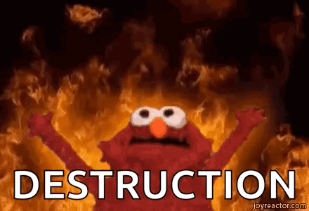 Elmo From Sesame Street With Flames And Destruction GIF