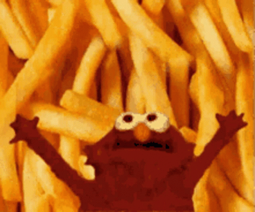 Elmo in Front of French Fries