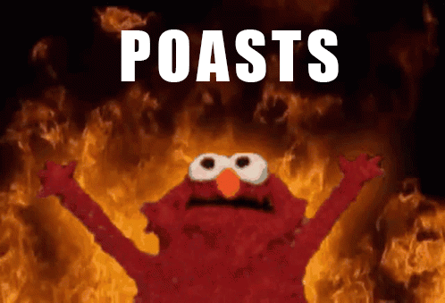 Elmo Is On Fire With The Words Poasts Written Above Him GIF