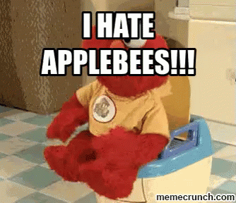 Elmo Is Sitting On A Potty With The Caption " I Hate Applebees !!! " GIF