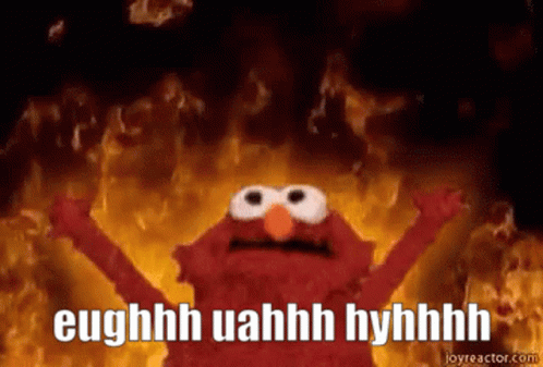 Elmo Is Standing In Front Of A Fire And Says Eughhh Uahhh Hyhhhh . GIF