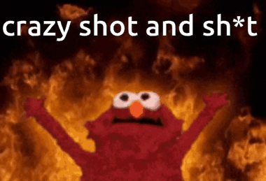 Elmo Is Standing In Front Of A Fire With The Words Crazy Shot And Sh * T Written Above Him GIF