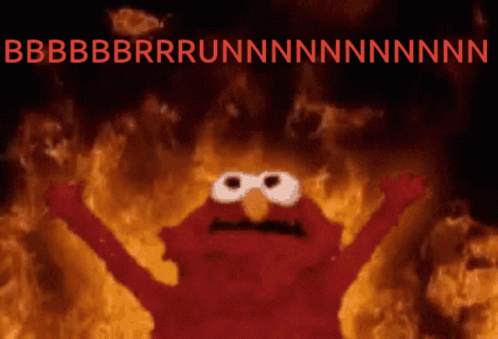 Elmo Is Surrounded By Flames And Says Bbbbrrrunnnnnnnnnnn GIF