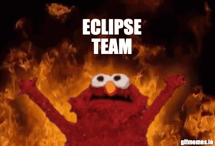 Elmo Is Surrounded By Flames With The Words Eclipse Team Written Above Him GIF