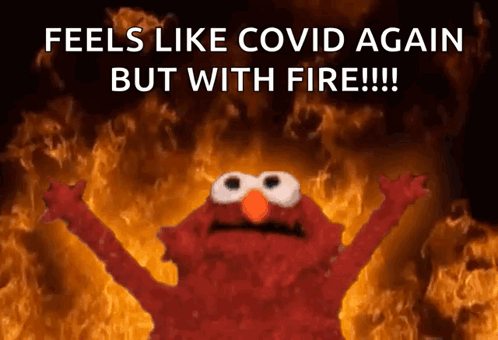 Elmo Standing in Front of Fire Feels Like Covid Again