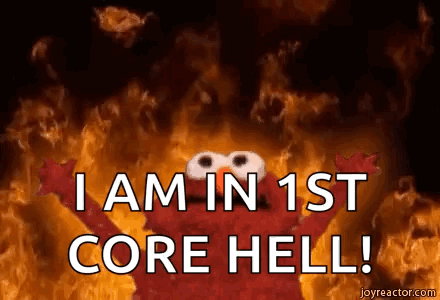 Elmo Surrounded by Fire Saying I Am in 1st Core Hell