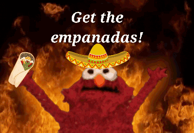 Elmo Wearing Sombrero Holding Burrito Get the Empanadas
