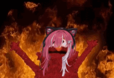 Elmo with Cat Ear Headphones Surrounded by Fire