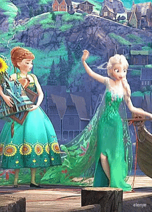 Elsa and Anna Dancing on Dock
