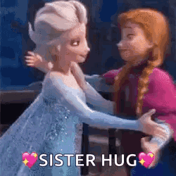 Elsa And Anna From Frozen Are Hugging Each Other In A Hug . GIF