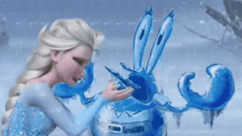 Elsa From Frozen Is Holding A Blue Crab In Her Hand GIF
