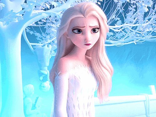 Elsa From Frozen Is Wearing A White Dress And Looking Sad GIF