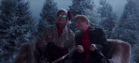 Elton John With Ed Sheeran On Sleigh GIF