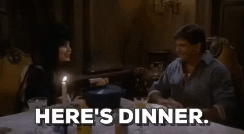 Elvira Having Dinner With Bob Redding GIF