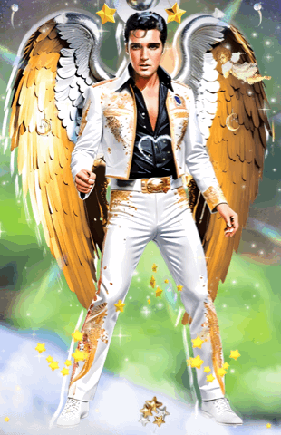 Elvis Presley in White Suit with Gold Wings