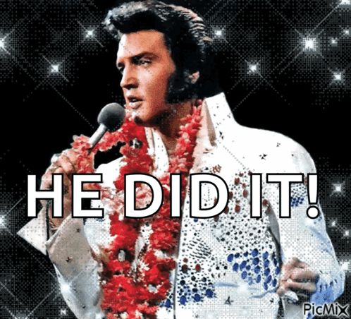 Elvis Presley Singing Into A Microphone With The Words He Did It Written Below Him GIF