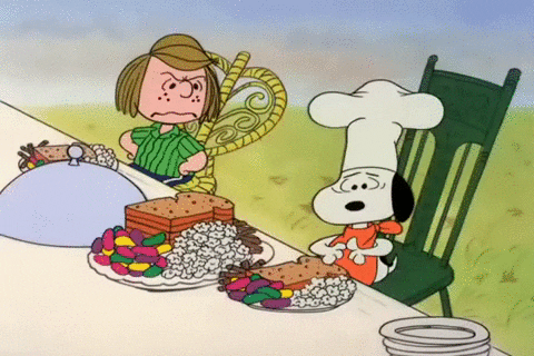 Embarrassed Little Snoopy At Dinner GIF