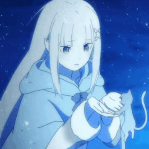 Emilia Wearing Blue Robe In Anime GIF