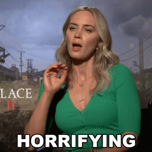 Emily Blunt In Green Blouse Is Horrified GIF