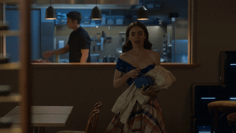 Emily In Paris Walk Out And Pause GIF