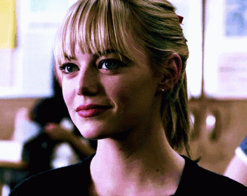 Emma Stone Looking Down Shy Grin GIF