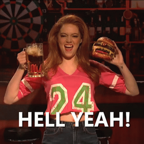 Excited Emma Stone Beer And Burgers GIF