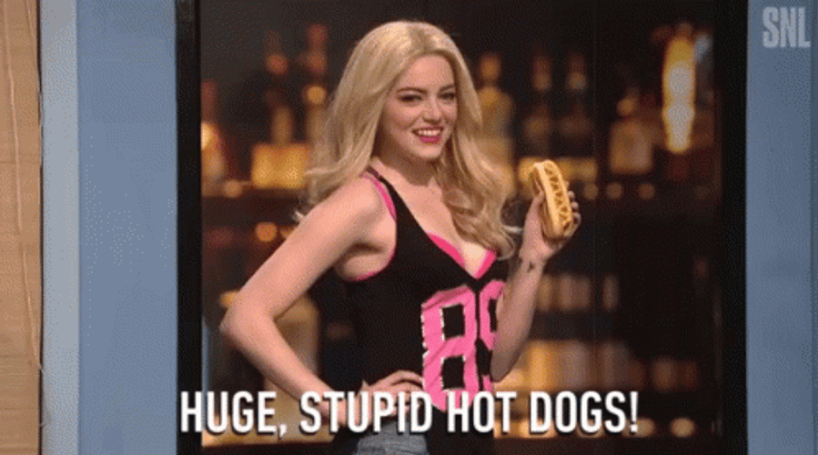 Emma Stone Huge Stupid Hotdogs GIF